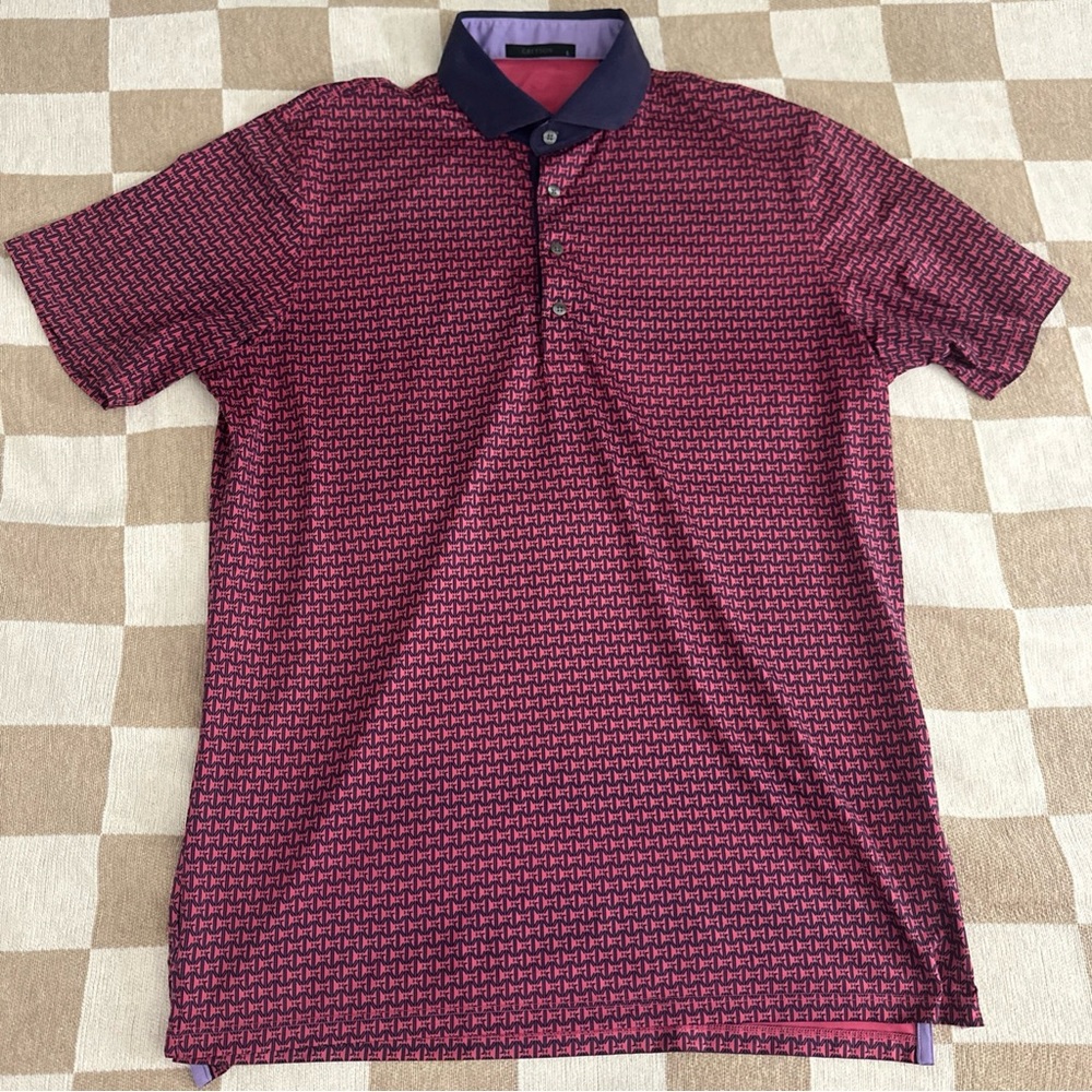 Greyson Navy and pink Patterned Polo with Navy Contrast Collar